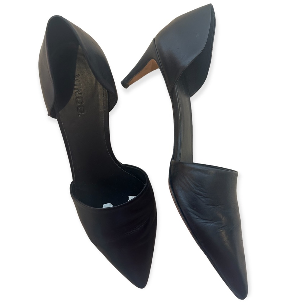 Vince D’Orsay Black Leather Kitten Heel